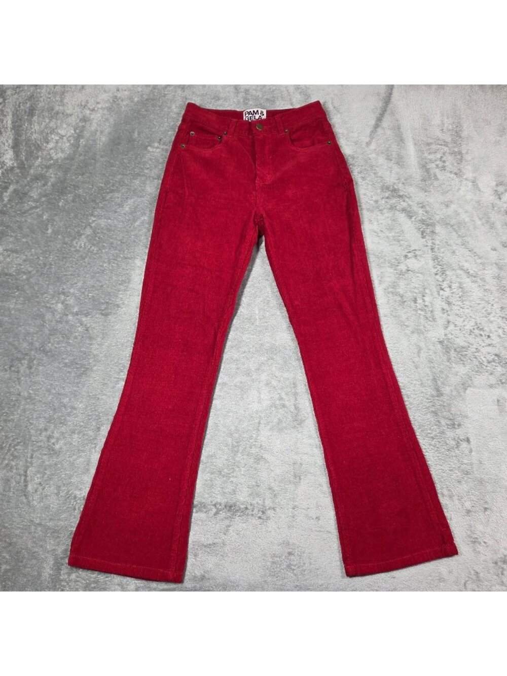 Pam & Gela Pants Womens 25 Red Corduroy Stretch Slim Flare Ankle